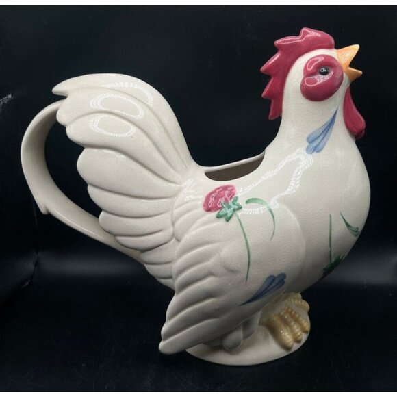 Lenox Ceramic Poppies On Blue Pitcher 10" Tall - Picture 2 of 8